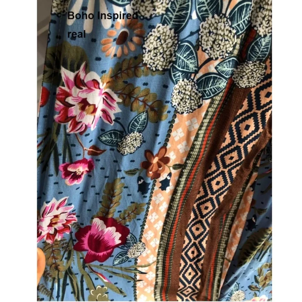 boho gypsy belted floral Long Kimono Cardigan - Picture 2 of 7